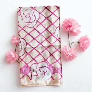 Pink and Gold Floral Geometric Silk Feel Scarf